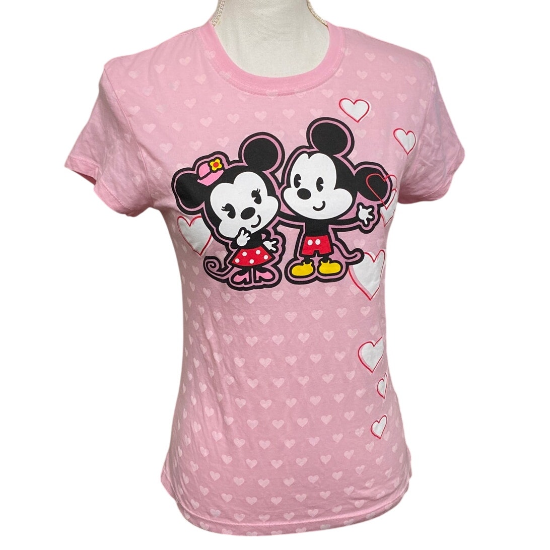 Disney Chibi Cuties Top Mickey Minnie Shirt Pink Hearts Wonderful World Disney M